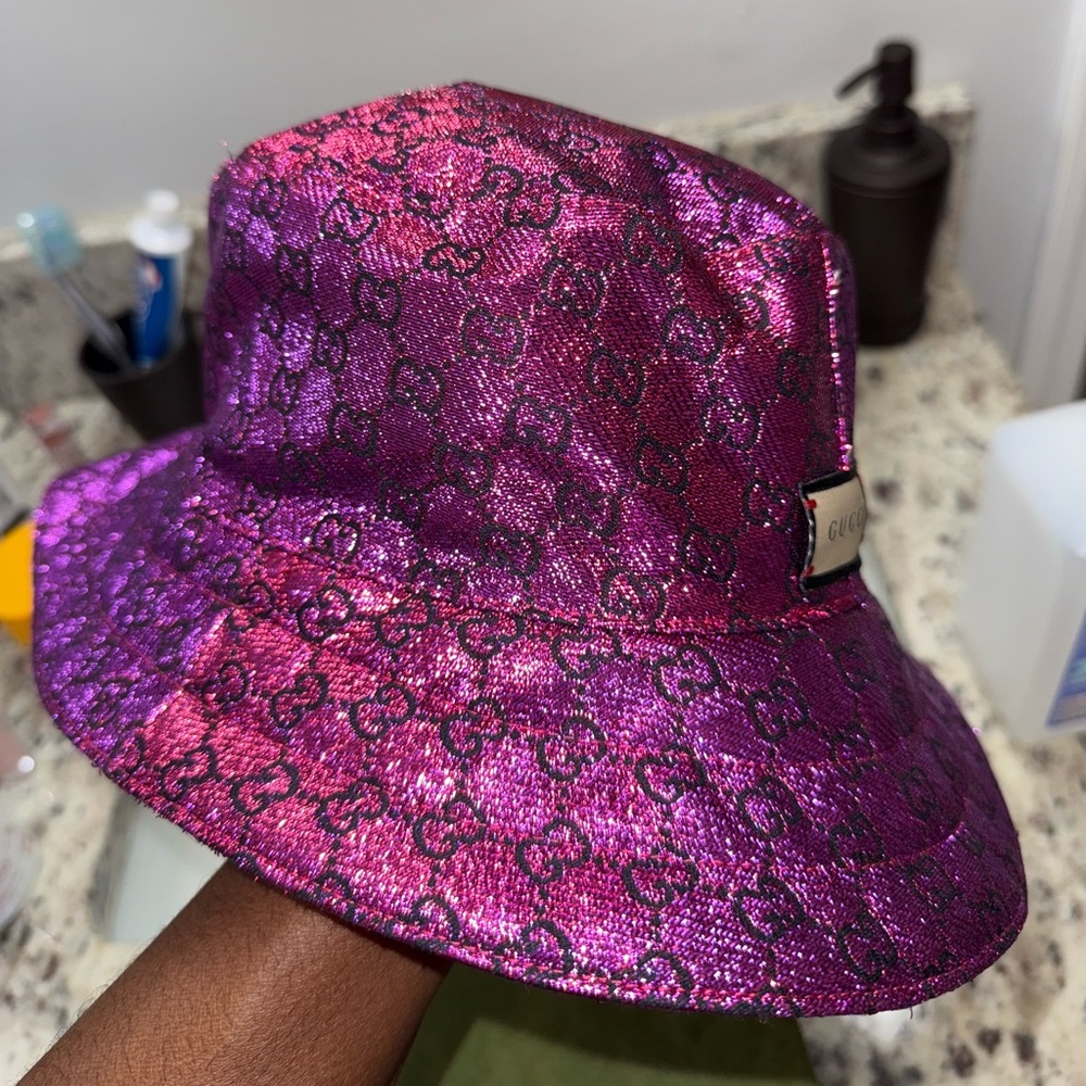 Pink Gucci Metallic Glitter shimmer bucket hat